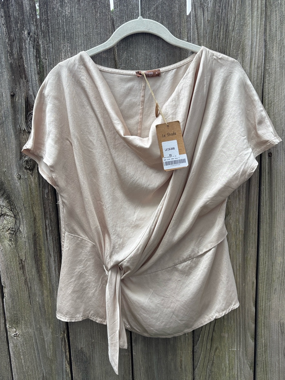 La Strada Champagne Silk Twist Top Blouse Women's Small NWT